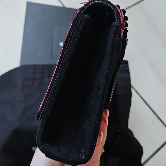 💖 YSL Saint Laurent Kate Pink Sequin Black Suede Crossbody Bag Matte Black HW - Picture 9 of 17